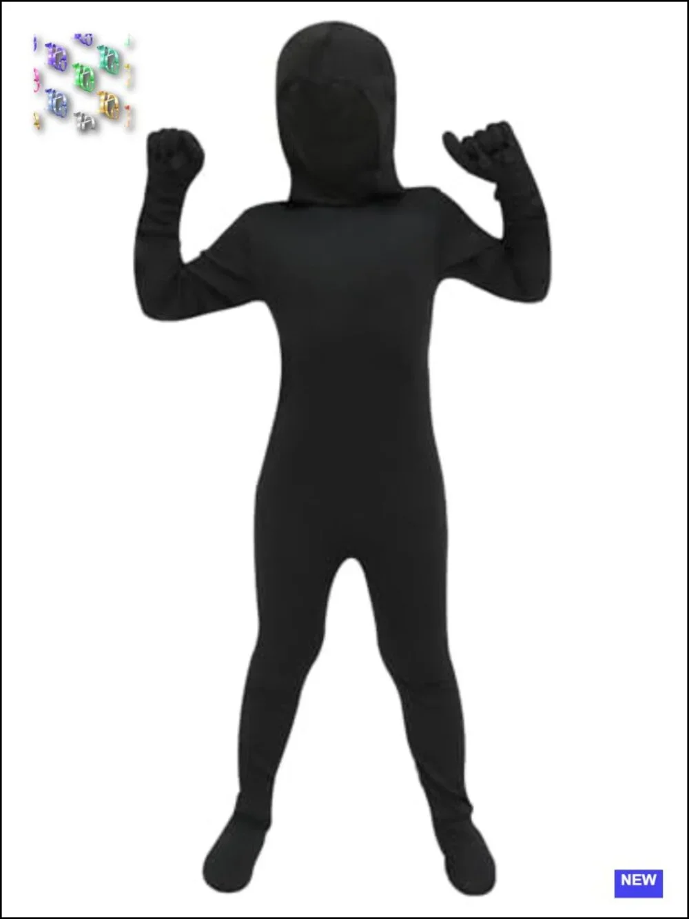 Kids Black Full Body Suit Costume Faceless Bodysuit Halloween Party